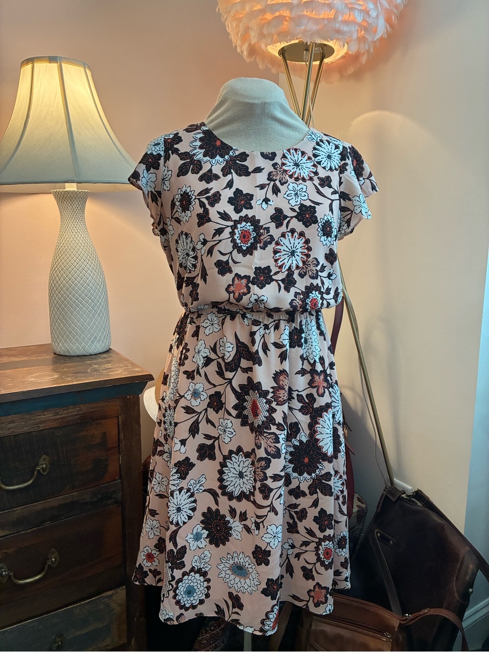 LOFT Blush Floral Midi Dress